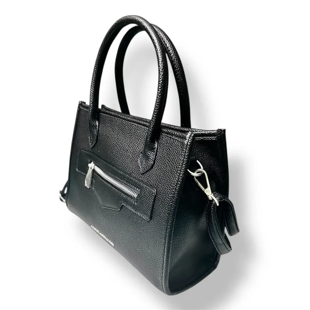 NEW‎ French Connection Black Vegan Leather Fritz Square Satchel Handbag Purse